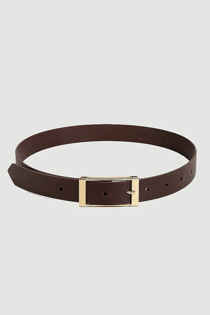 Rectangular Metal Buckle Faux Leather Belt - Brown