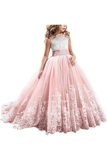 Flower Girls Lace Wedding Dresses Kids Lace Embroidered Dress Princess Bridesmaid Evening Pageant Bi