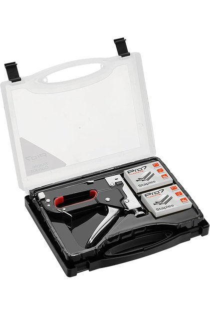 Pro7 Staple Gun Kit - Heavy Duty Manual Stapler with Staples and Strength Adjustment Knob, M