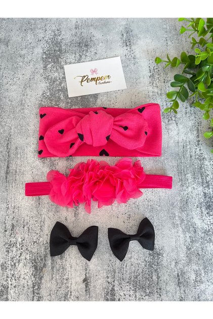 Baby Girl Black Heart Bandana Buckle Set