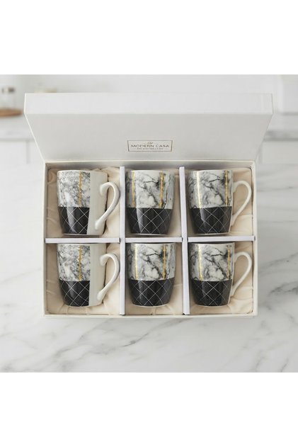 Modern Marble & Geometric Design Black and Gold Vase Coasters Set of 6