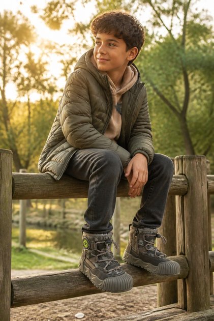 Lace-Up Zippered Boys' Gray Anatomical Casual Boots Shoes