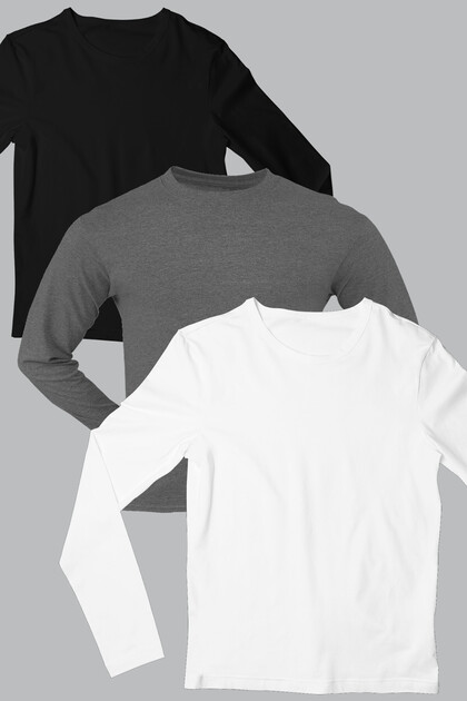 Plain Black, White, Anthracite Long Sleeve Relax Fit Women's 3-Pack