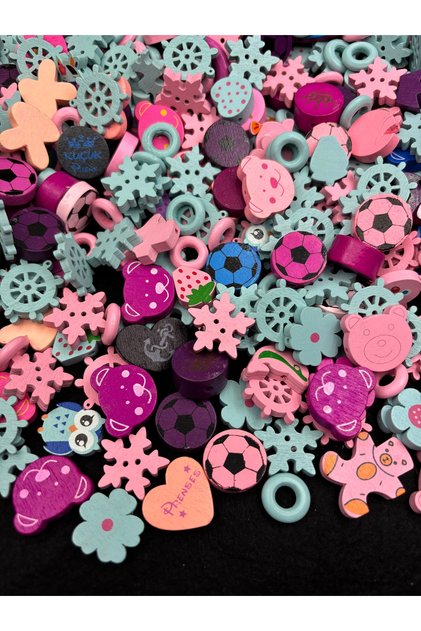 50Grams Mixed Color Wooden Pieces, Wooden Figures, Pacifier Chains, Keychains, Hobby Making Material (~70 Pieces)