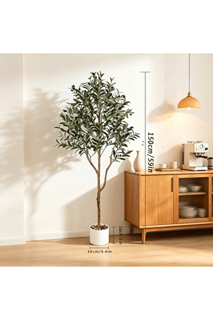 Artificial Olive Tree 150cm with White Planter, Realistic Faux Tree, No Maintenance, Adjustable Branches for Indoor Outdoor Decor