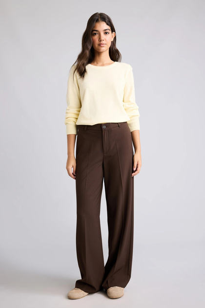 F6214Axbn207 Brown Straight Fit Regular Waist Standard Length Trousers with Pockets