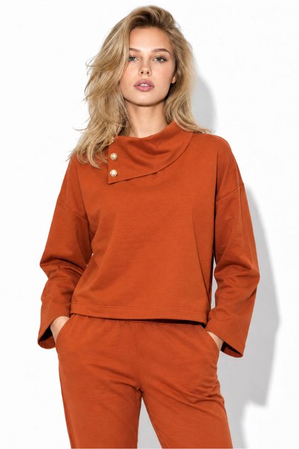 Kadın Norah Yakası Detaylı Regular Fit Sweatshirt-Kiremit