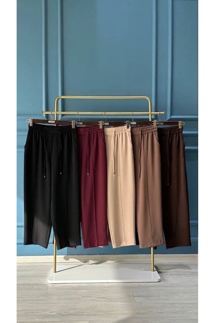 5618 Elegance Carrot Pants with Elastic Waist Bordo
