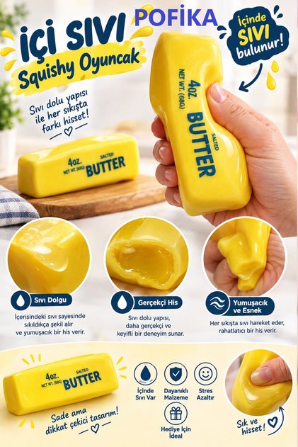 İçi Sıvı Dolgulu Butter Squishy Stres Oyuncağı Süper Yumuşak Sıkılabilir Antistres Oyuncak