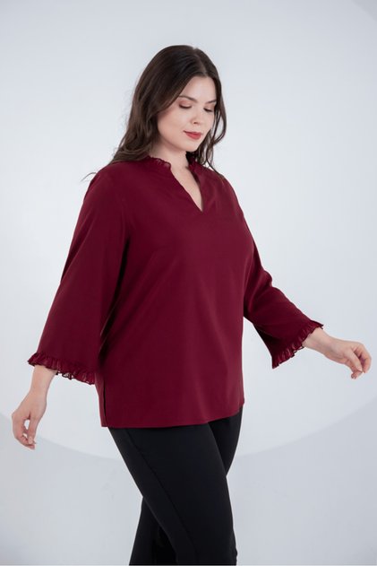 Plus Size Women's V-Neck Ruffle Blouse
