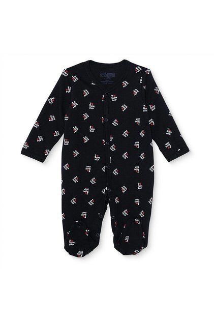 HelloBaby Unisex Tulum Slogan Baskılı Çıtçıtlı Bisiklet Yaka Uzun Kol Patikli
