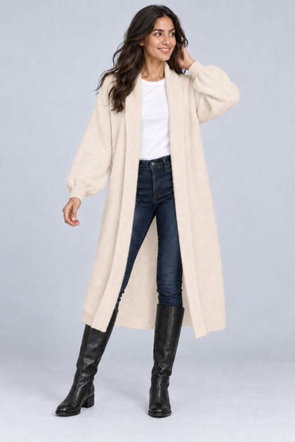 Women's Soft Textured Long Knitwear Cardigan