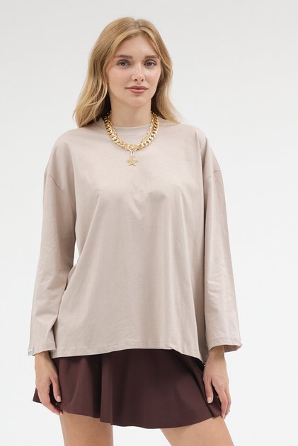 Women's Oversize Fit Crew Neck Long Sleeve Basic T-Shirt