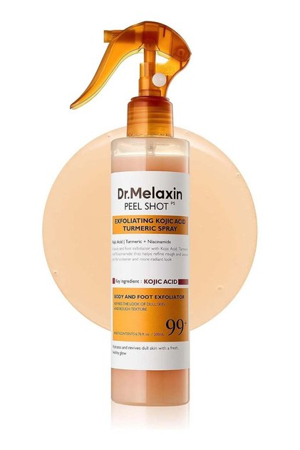 Dr. Melaxin Peel Shot Exfoliating Kojic Acid Turmeric Spray 200ml – Body and Foot Exfoliator for Dull Skin, Rough Texture, Dark Areas, Radiant Glow, and Smoother-Looking Skin