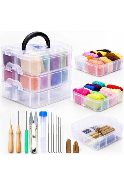 Needle Felting Beginner Set 24 Colors Needle Felting Hobby Kit Felt Needlework Set Full Needle Felting Set