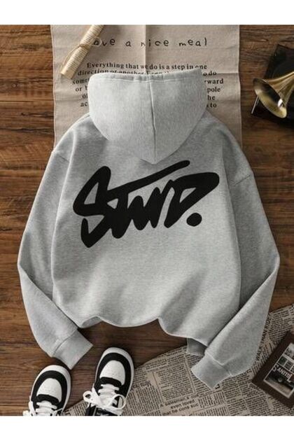 Unisex Gray Hooded Oversize Sweatshirt Comfortable Fit Cotton with Fleece Inside