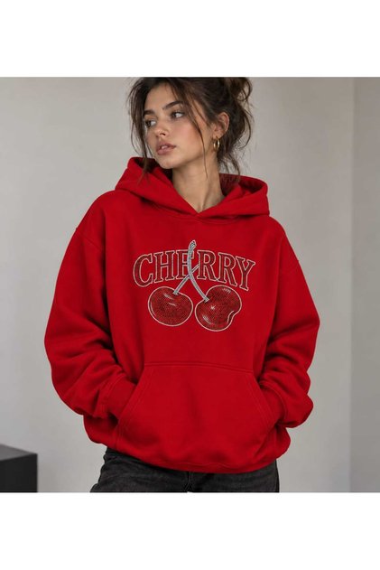 Unisex Men/Women Taşlicherry Colorful Special Stone Printed Cotton Oversize Hooded Sweatshirt