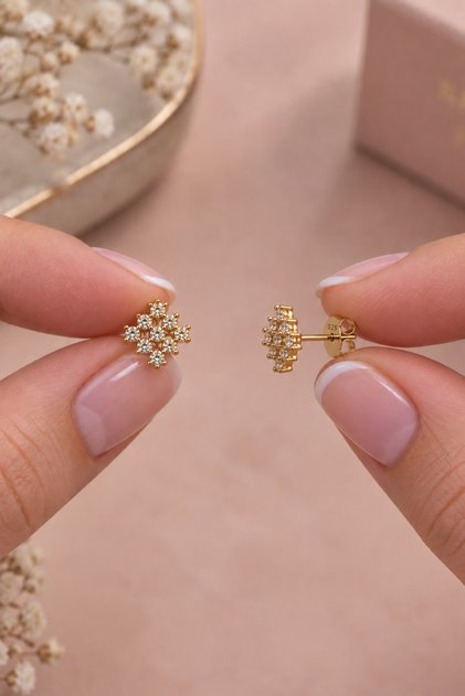925 Ayar Gümüş Gold Kaplama Minimal Küpe