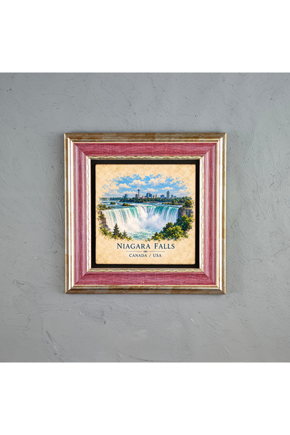 Niagara Şelalesi Kanada ve ABD Doğal Limra Taşı Pudra Mürdüm Çerçeveli Tablo