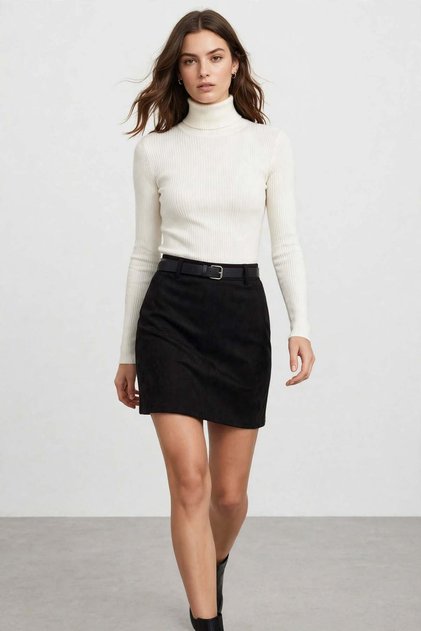 Women's Suede Belted Mini Straight Fit Skirt
