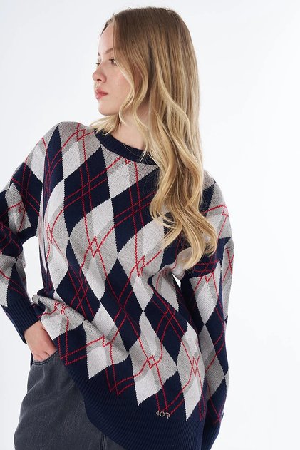 Baklava Pattern Knitwear Tunic Navy Blue