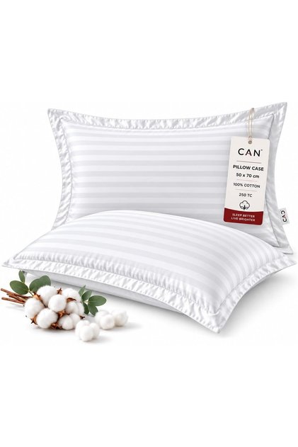Oxford Pillow Case, 100% Cotton, 250 Thread Count, Soft Striped Pillow Cover, Breathable & Durable, Hotel Quality, White