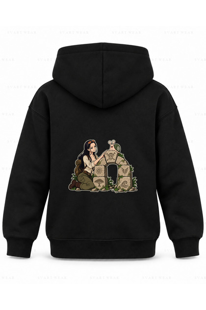 One Piece Belt Master Robin Printed Black Children's Hooded Sweatshirt