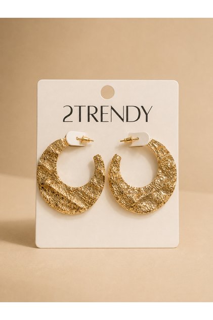 Gold Color Scalloped Surface Hoop Earrings