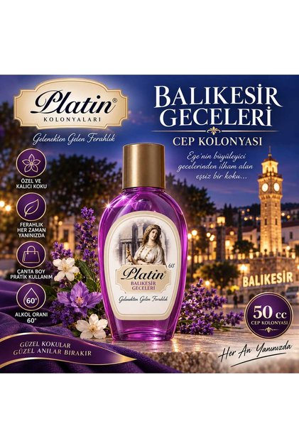 Platin Kolonyaları 50 ml. Cep Boy Balıkesir Geceleri Kolonyası