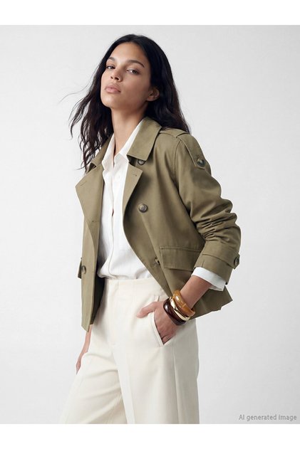 Seray New Season Khaki Shirt Collar Women's Gabardine Trench Coat