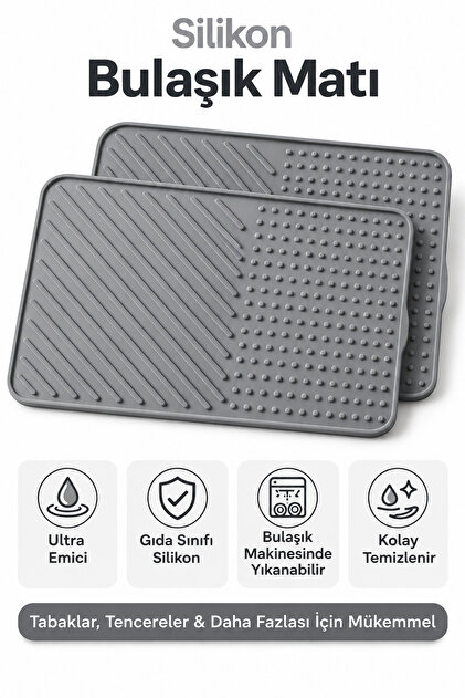 1 Adet Antrasit Bulaşık Kurutma Matı Bulaşıklık Siyah - Su Tutmaz Bulaşık Matı(25cm-35cm)