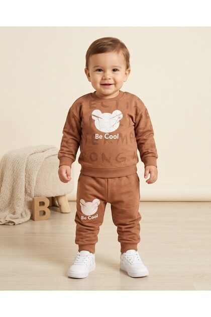 Baby Boy Crew Neck Be Cool Printed 6-9-12-18-24 Months Striped Top and Bottom Seasonal Set