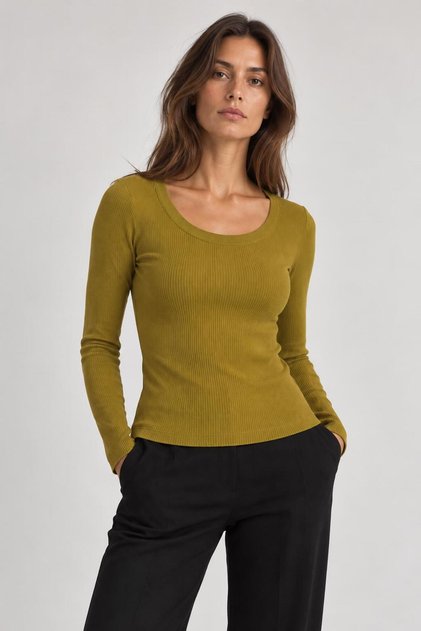Ribbed Slim Fit Long Sleeve Blouse