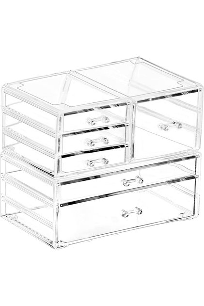 Stackable Makeup Organizer with 6 Drawers,Clear Jewelry and Cosmetic Storage Box