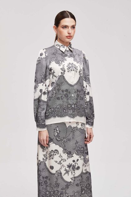 Women's Patterned Long-Sleeve Blouse