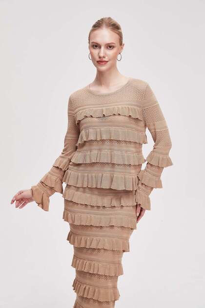 Women's Cropped Plain Pleated Long-Sleeve Blouse