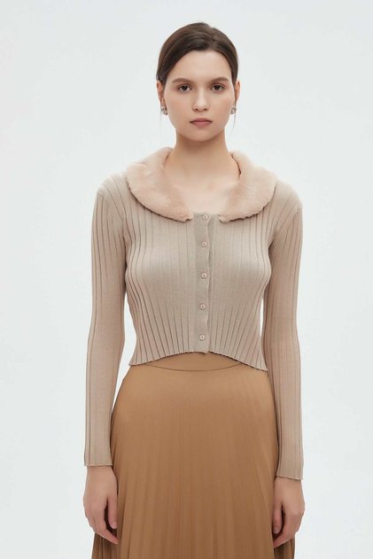 Fur Cardigan with Long Sleeves, Button Front