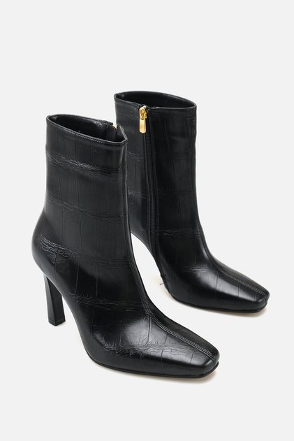 Women's Black Crocodile High Heeled Side Zipper Boots A00- K45