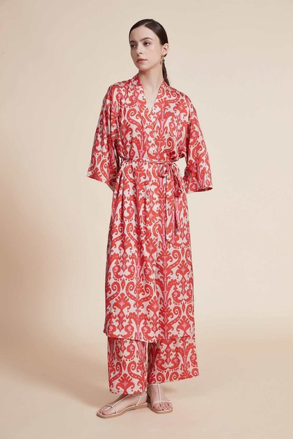 Long Patterned Pyjama Set with 3/4 Sleeves