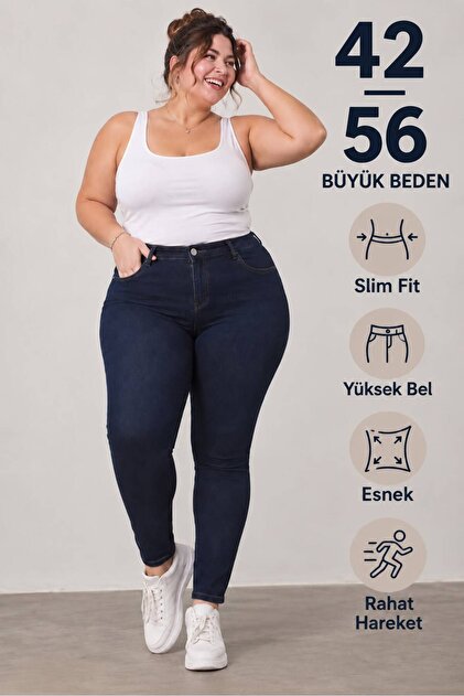 New Season Premium Plus Size High Waist Flexible Slim Fit Narrow Leg Women's Jean Denim Trousers