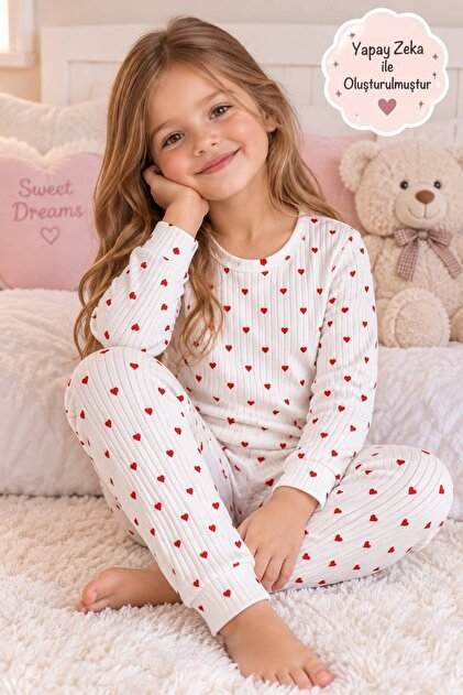 Girl's Heart Patterned Long Sleeve Pajama Set