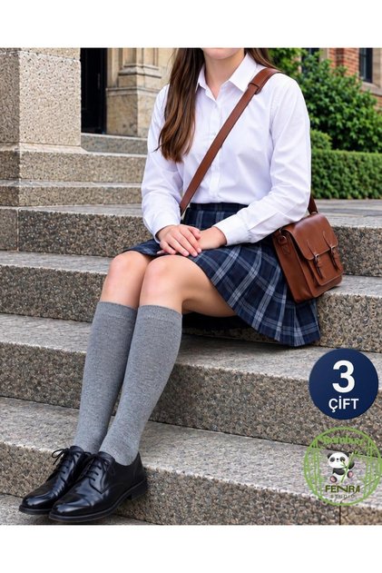 3-Piece Women's Gray Knee-Length Bamboo Toe Seamless School and Daily Socks