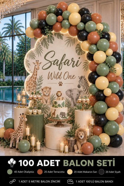 Retro Safari Themed 100 Balloon Set - Mixed Standard Size 12" Pastel