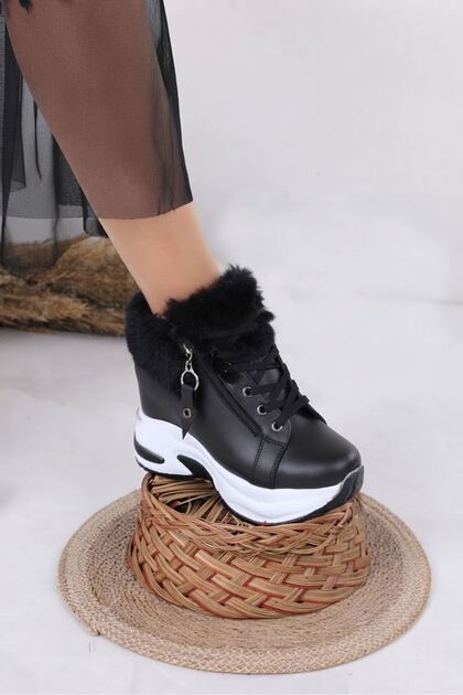 Manville Black Matte Leather Lace-Up Hidden Heel Women's Sports Shoes