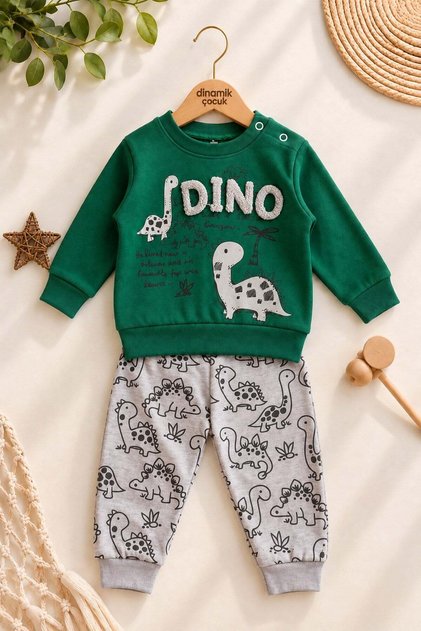 Baby boy dinosaur patterned 2-piece bottom top set sweatshirt tracksuit set 3-6-9-12 months old