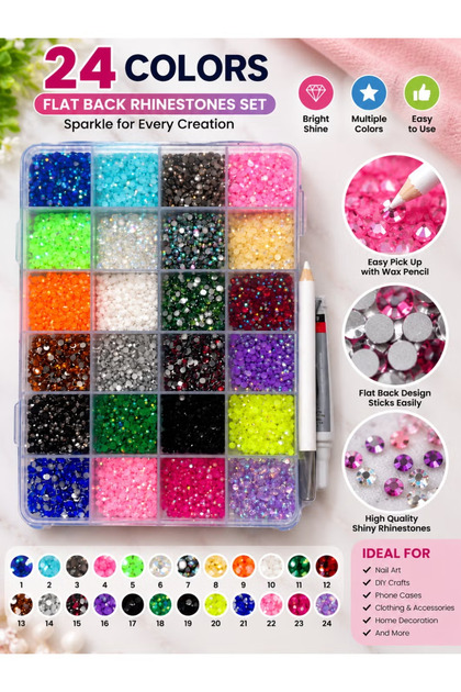 Rhinestone Art & Decorations Kit - 24 Colors & 3000+ Sparkly Gems - Includes B-7000 Glue, Wax Pen & Precision Tweezers - Craft & Decor Set