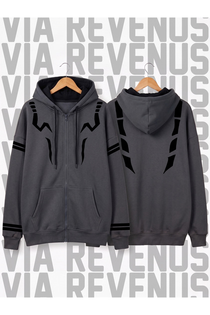 Jujutsu Kaisen Sukuna Tattoo Front and Back Printed Unisex Zip Hooded Sweatshirt Cardigan