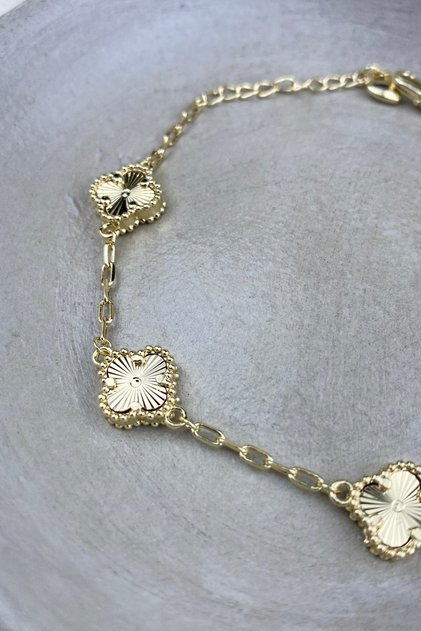 Clef Yonca 14k Altın Kaplama Premium Kuyum Lazer Çizim Kararmaz GARANTİLİ Antialerjik 18 +4 CM