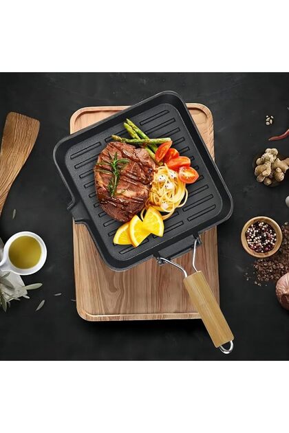 Cast Iron Grill Pan,Pre-Seasoned Square Griddle Pan,Nonstick Steak Skillet with Handle & O