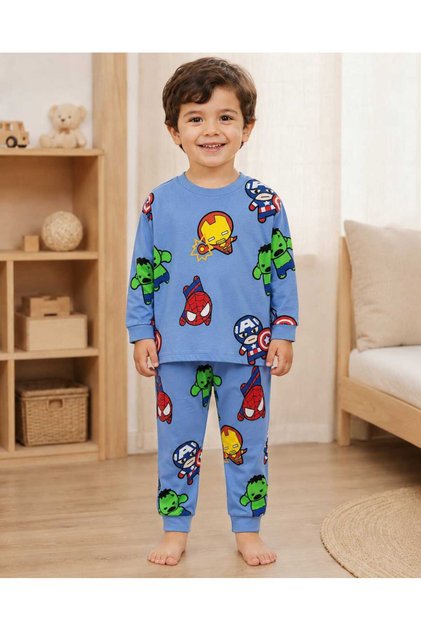 Boy's Heroes Printed Cotton Pajama Set